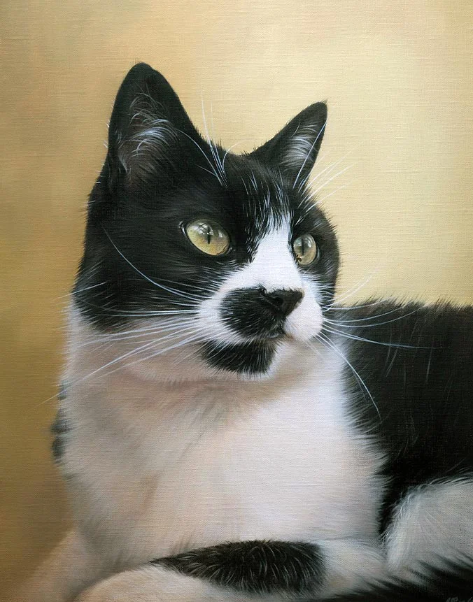 Traditional oil painting of Tiddles the cat by Nicholas Beall