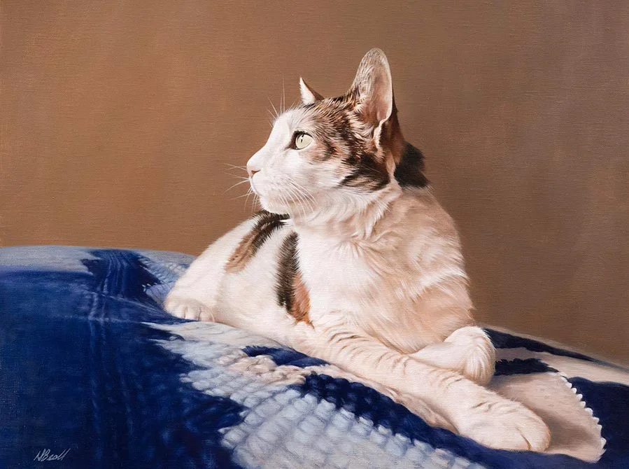 Oil portrait of Boone the cat on canvas by Nicholas Beall