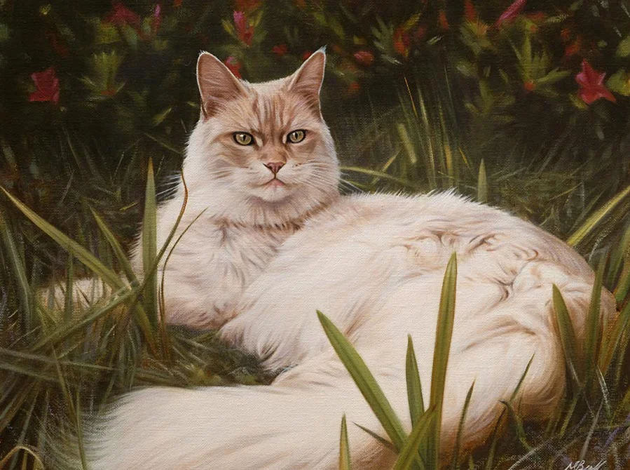 Oil portrait of Archie the cat on canvas by Nicholas Beall