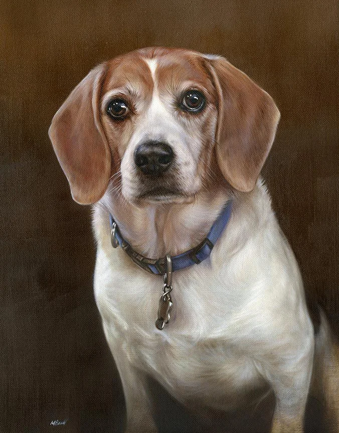 Oil painting of Christopher, a Beagle dog, by Nicholas Beall
