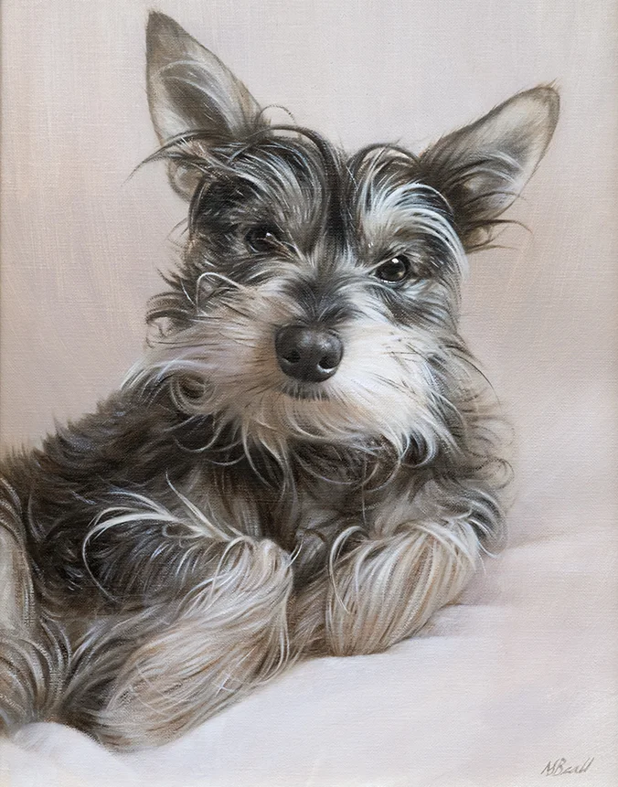 Oil painting of Chucho the dog by Nicholas Beall
