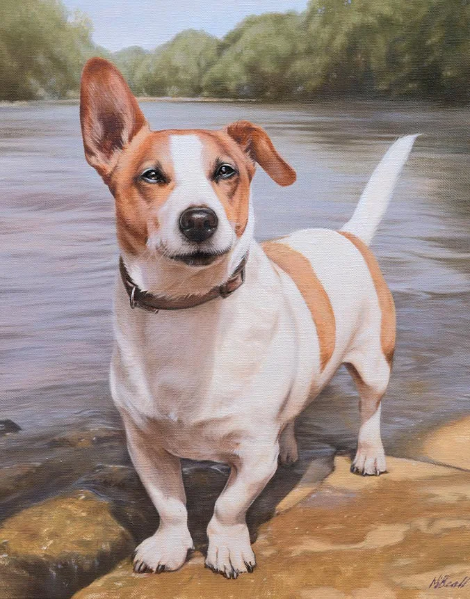 Oil portrait of Toby the dog by Nicholas Beall