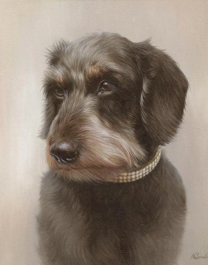 Oil portrait of Lilly the dog by Nicholas Beall
