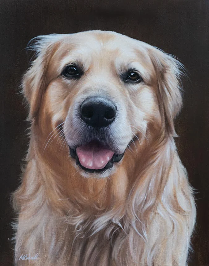 Oil painting of H the Golden Retriever dog by Nicholas Beall