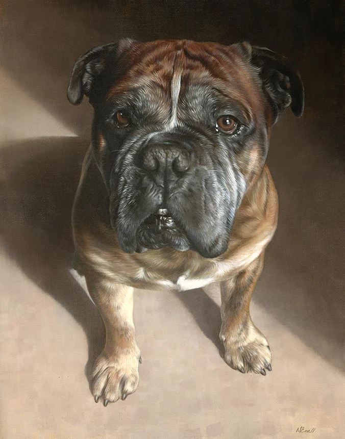 Oil painting of Boomer the dog by Nicholas Beall