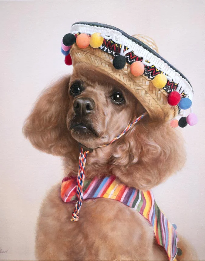 Oil painting of Lucy the Poodle dog by Nicholas Beall