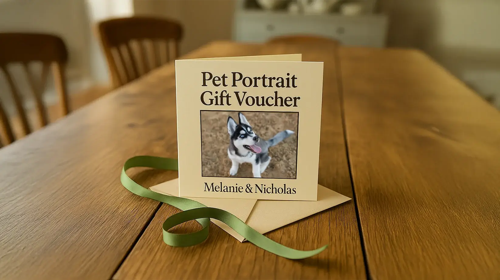Personalized designed pet portrait gift vouchers by Melanie and Nicholas