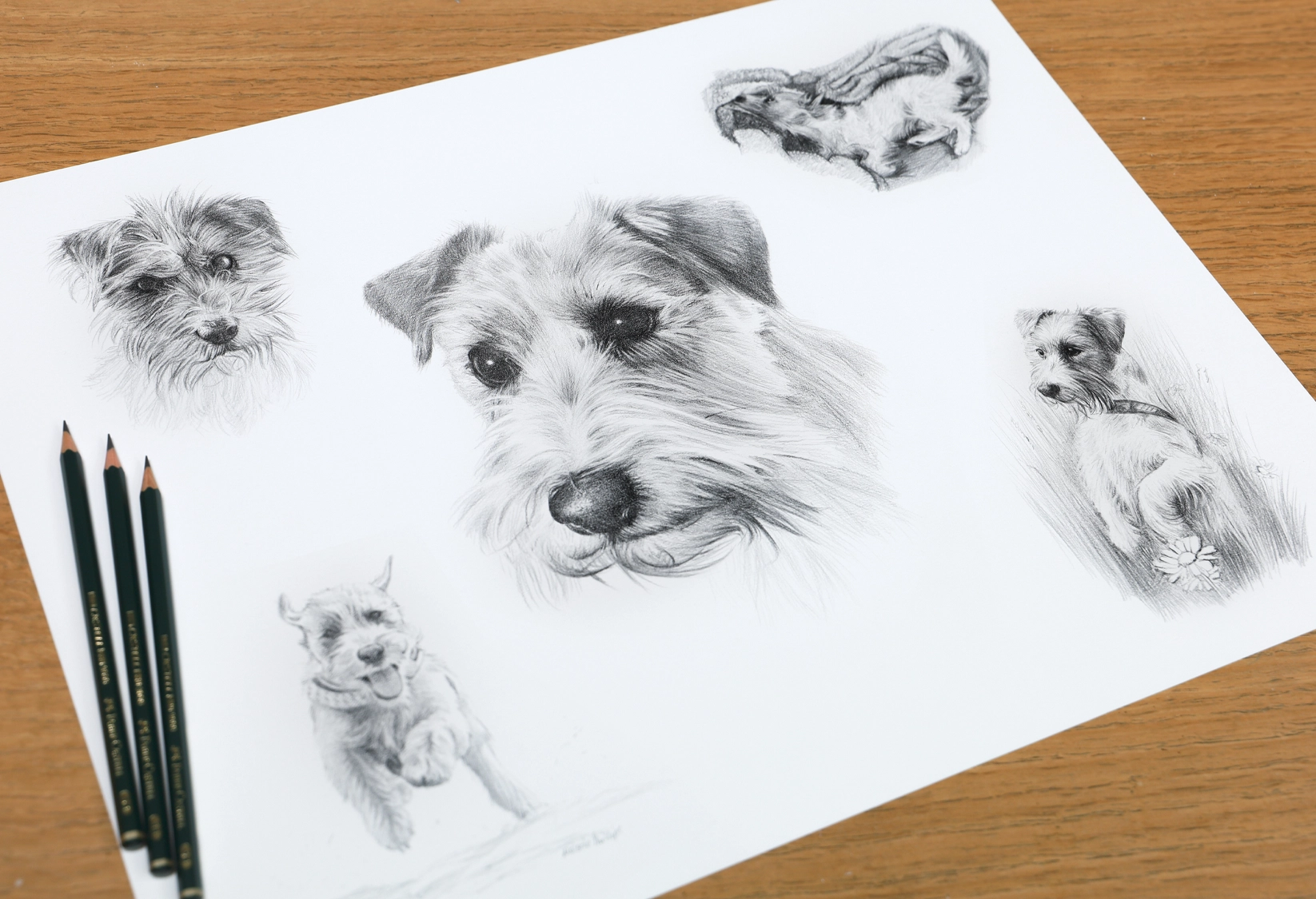 Hoso's Life Story pencil portrait by Melanie Phillips showing multiple poses