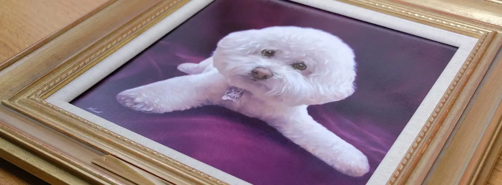 Collection of traditional oil pet portraits by Nicholas Beall, showcasing various breeds