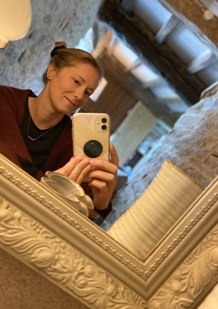 Melanie Phillips in her Welsh cottage living room, setting up an art challenge.