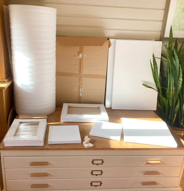 A Winsor & Newton professional-grade linen canvas, stretched and primed, ready for oil pet portrait painting.