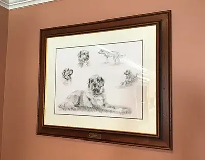 Russell's dog portrait, which he describes as 'stunning' and 'breathtaking', meticulously packaged and perfectly revealed to Samantha.